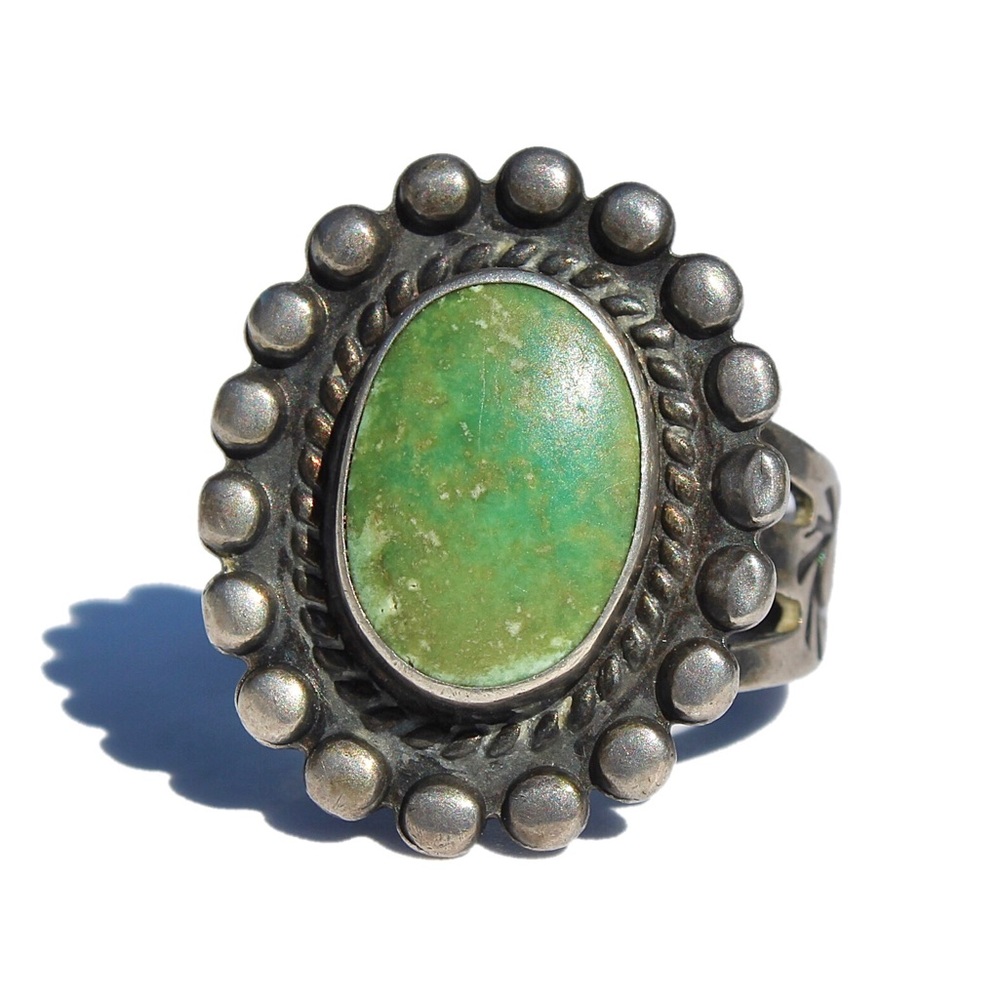 Vintage Fred Harvey Era Turquoise Sterling Ring 5